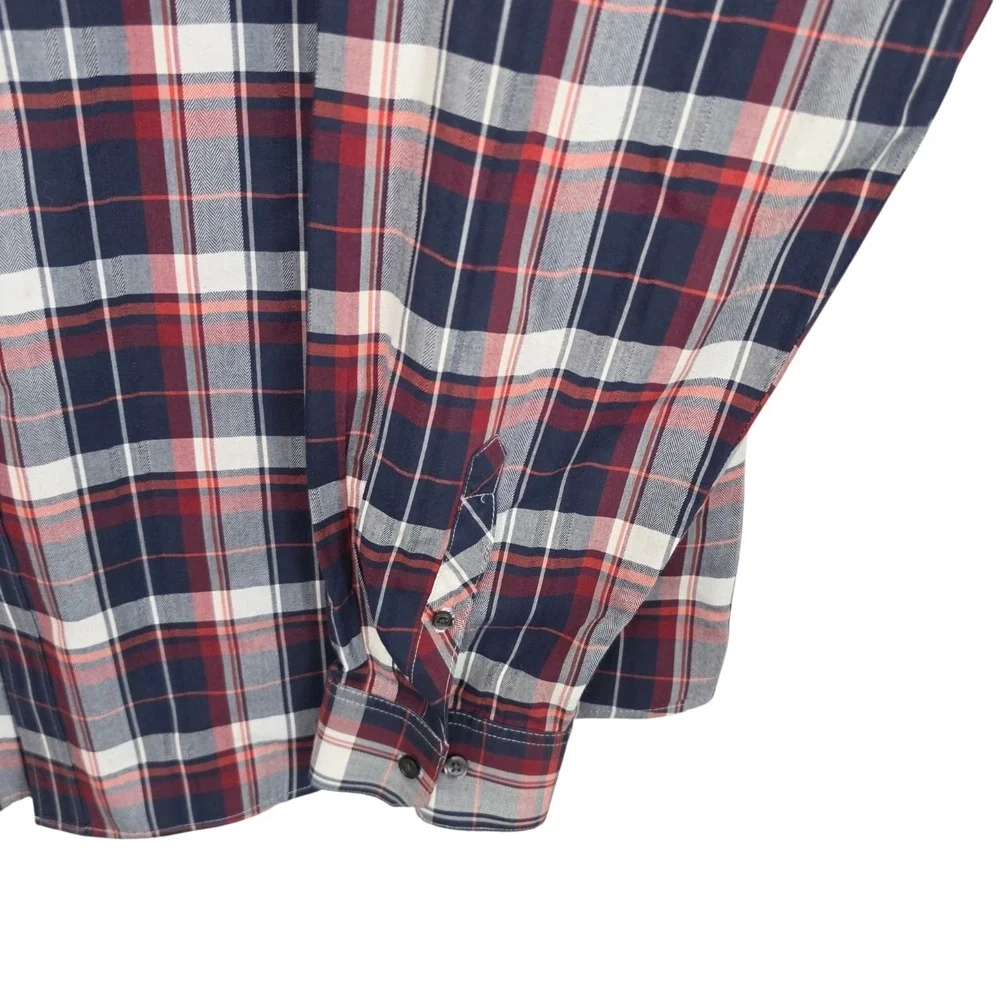 Van Heusen Dress Shirt Mens 18-18.5 XXL 2XL Blue Plaid Button Classic Fit Career